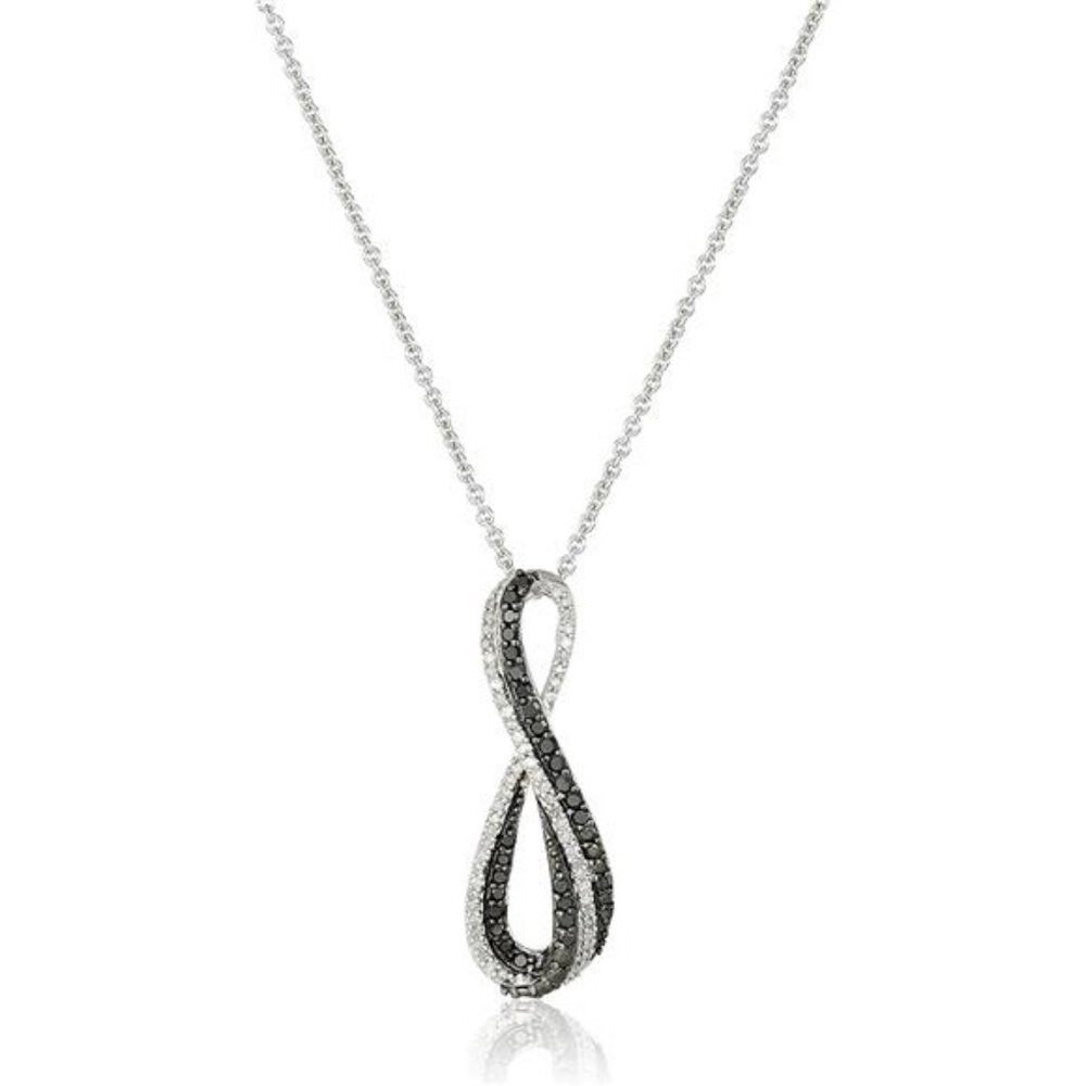 Sterling Silver Black and White Diamond Infinity Pendant Necklace, 18"